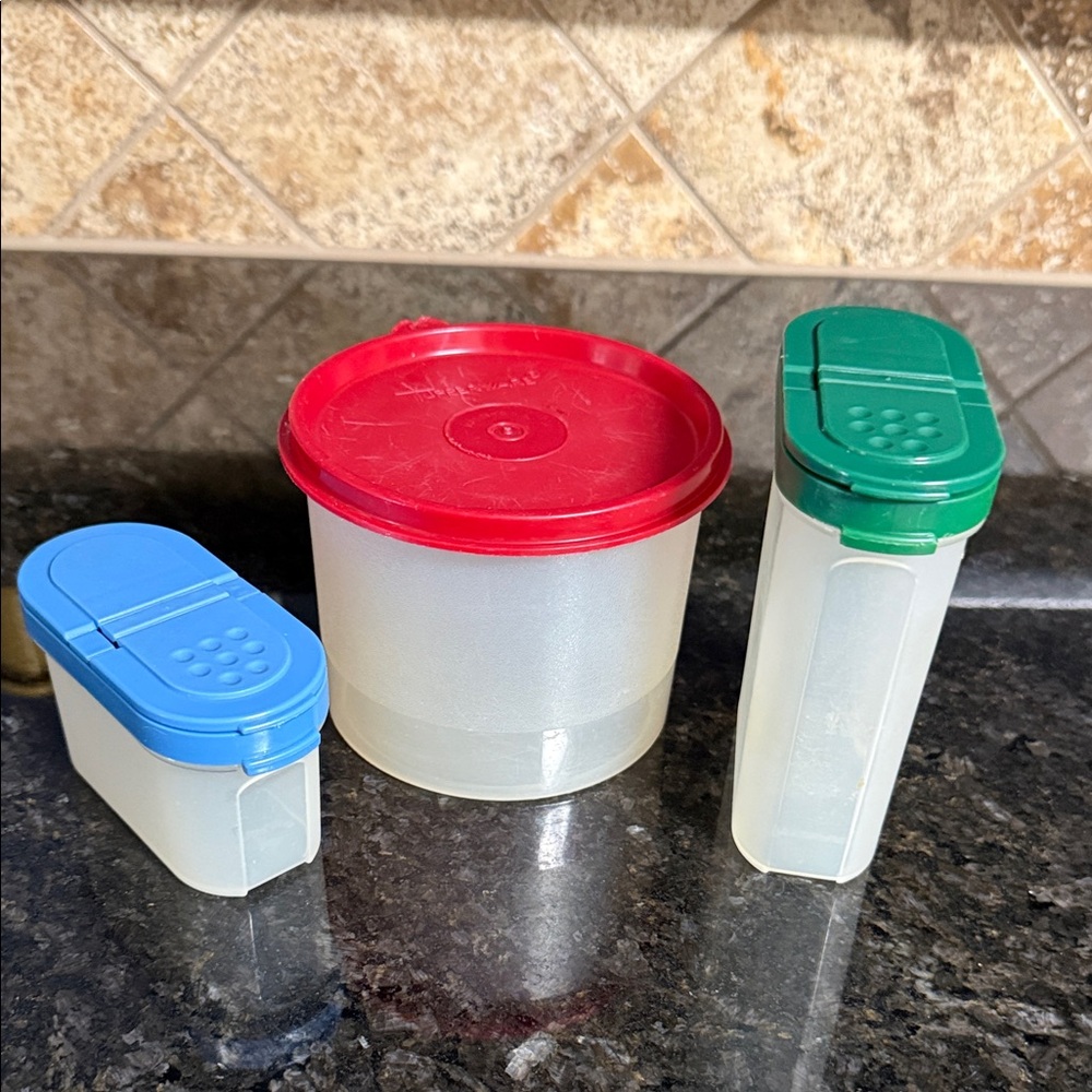 Tupperware Set (bundle of 3) with Red, Blue, and Green Lids